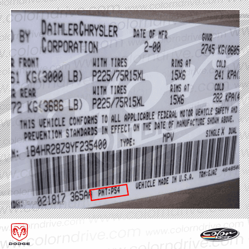 DODGE paint code label example 1