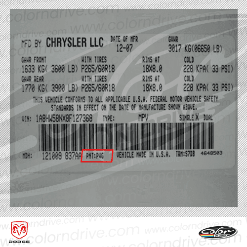 DODGE paint code label example 2